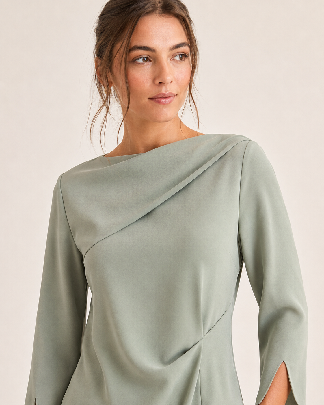 Sorienne Fold-Neck Sculpted Blouse