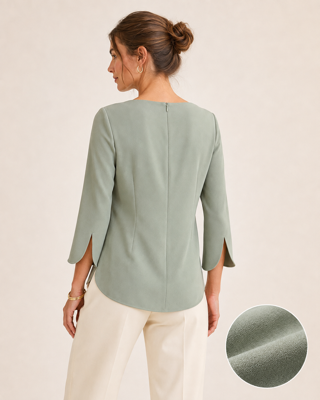 Sorienne Fold-Neck Sculpted Blouse