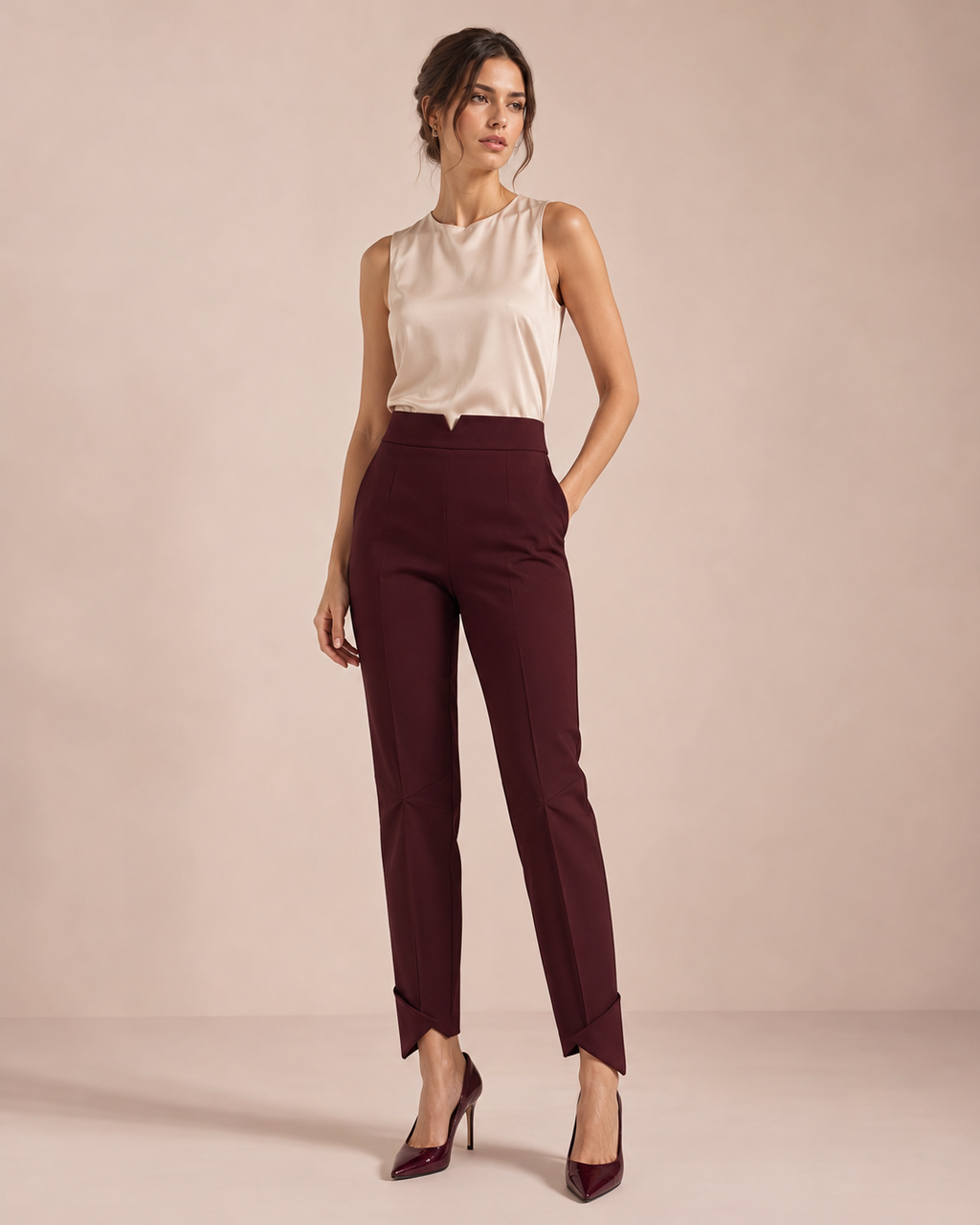 Mirelle Origami-Cuff Tailored Trousers