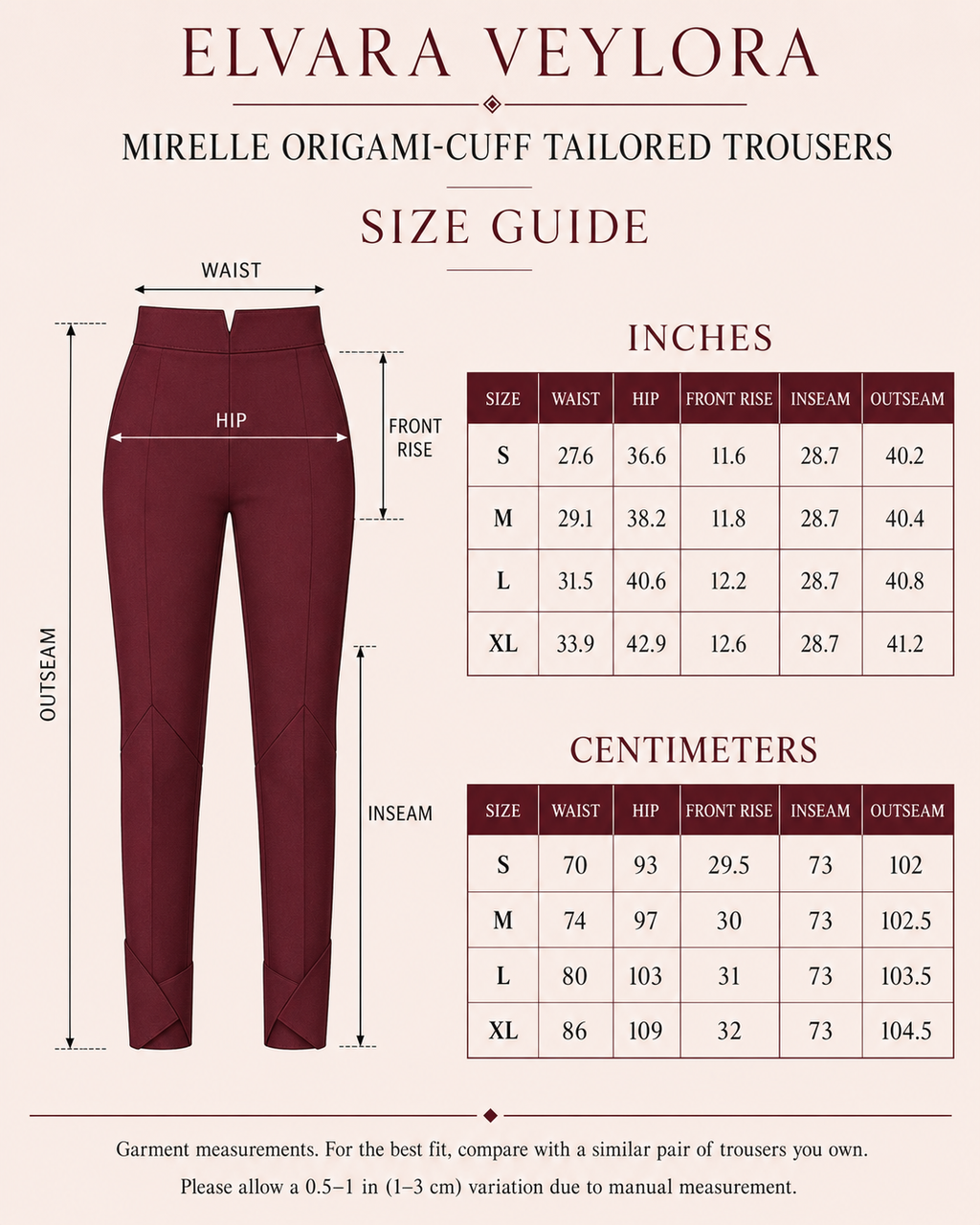 Mirelle Origami-Cuff Tailored Trousers