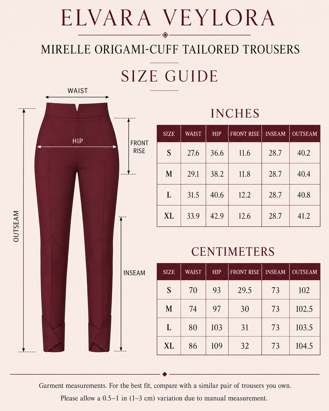 Mirelle Origami-Cuff Tailored Trousers