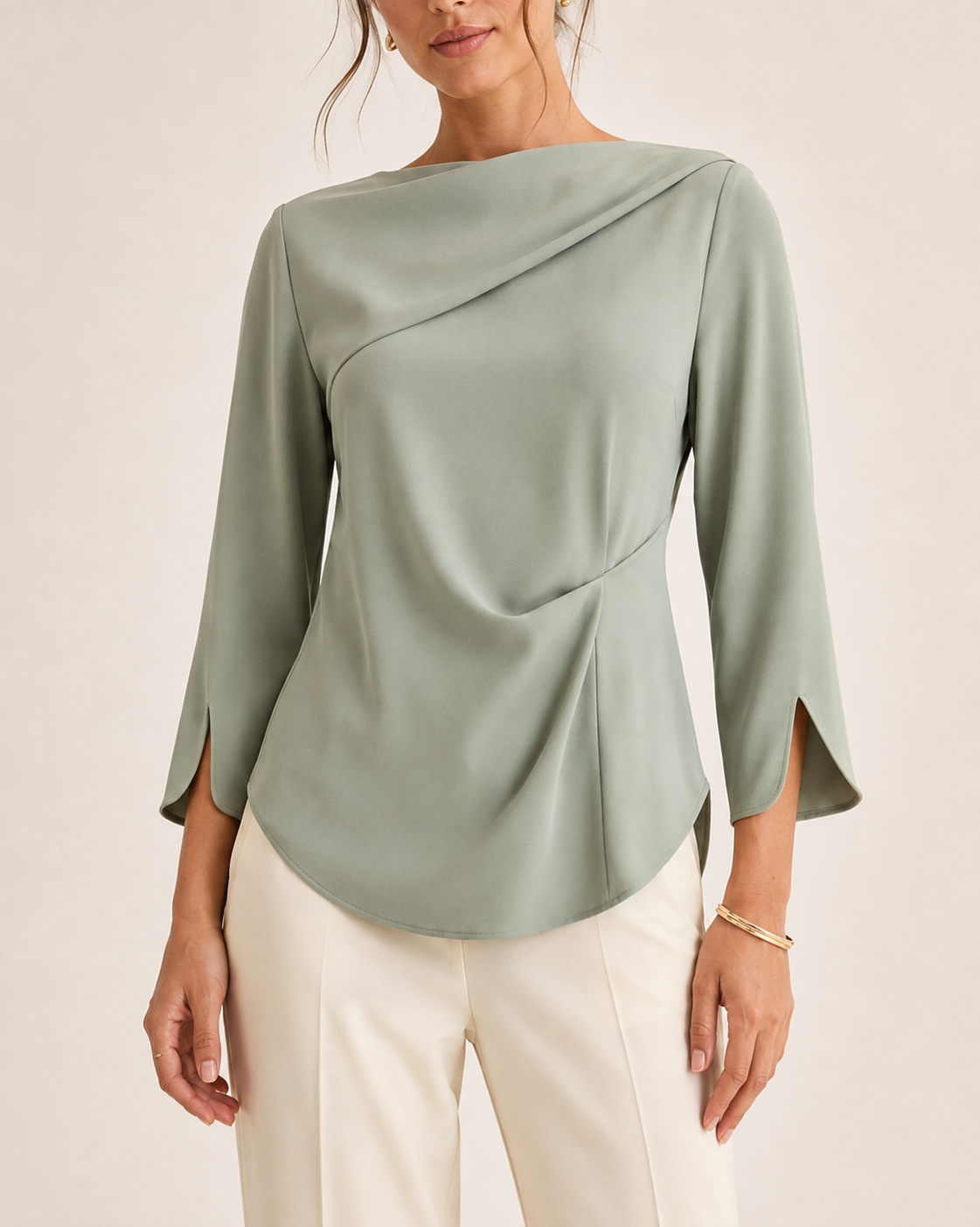 Sorienne Fold-Neck Sculpted Blouse