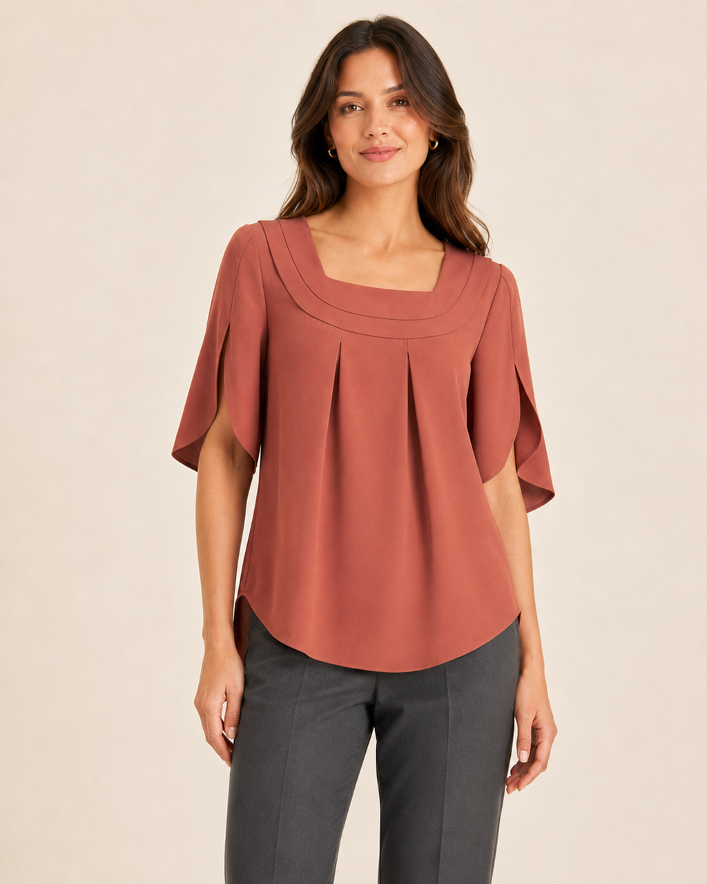 Avelisse Curved-Yoke Pleated Blouse