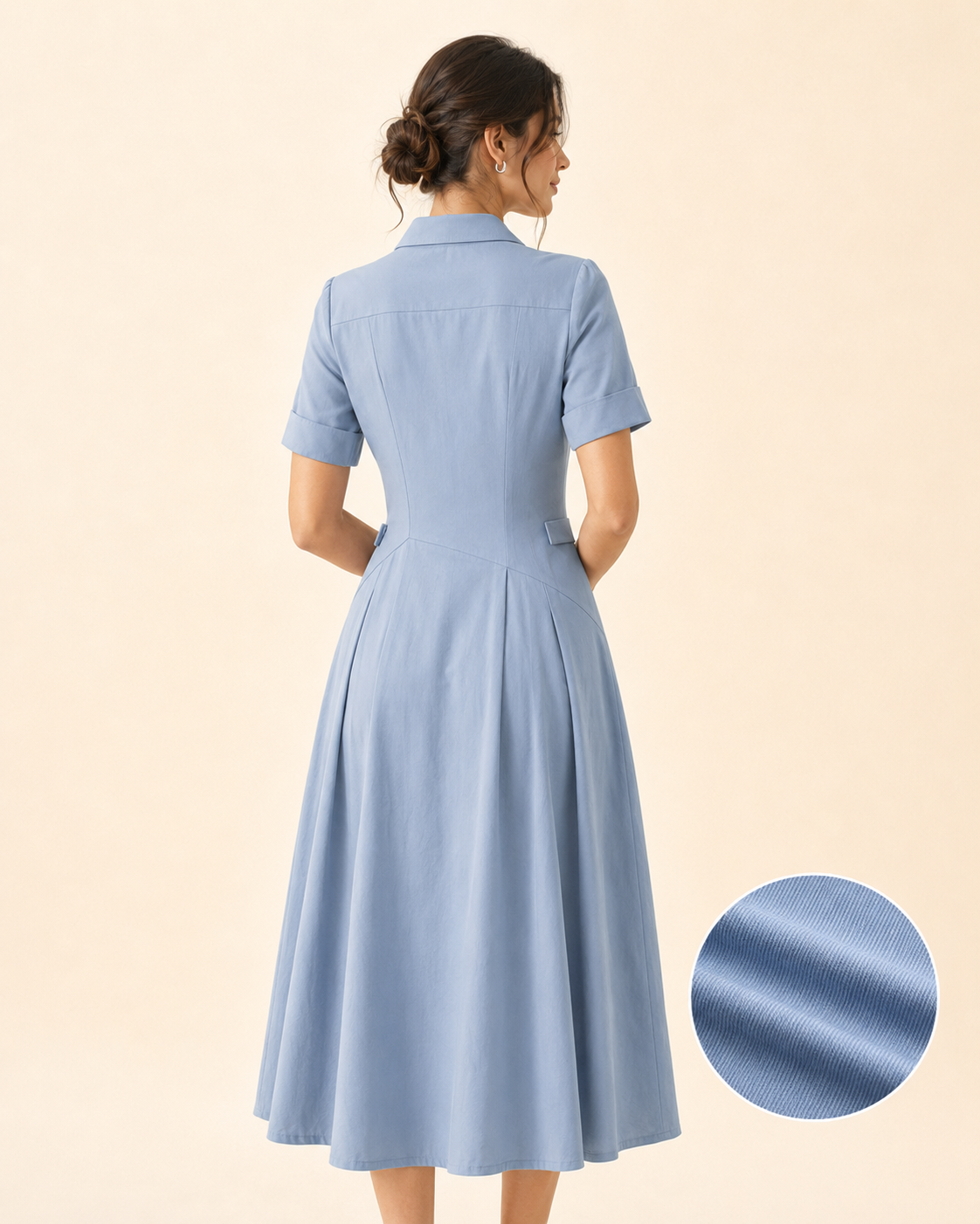 Amelisse Layered-Collar Pleated Midi Shirt Dress