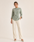 Sorienne Fold-Neck Sculpted Blouse