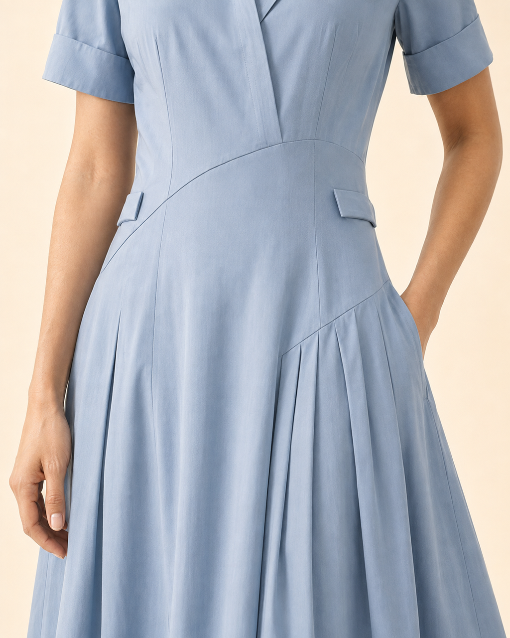 Amelisse Layered-Collar Pleated Midi Shirt Dress