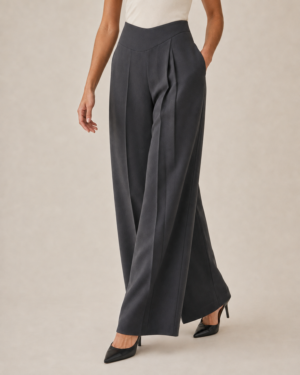 Caelene Arc-Waist Wide-Leg Trousers