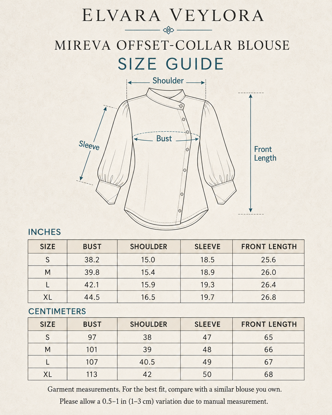 Mireva Offset-Collar Lantern-Sleeve Blouse