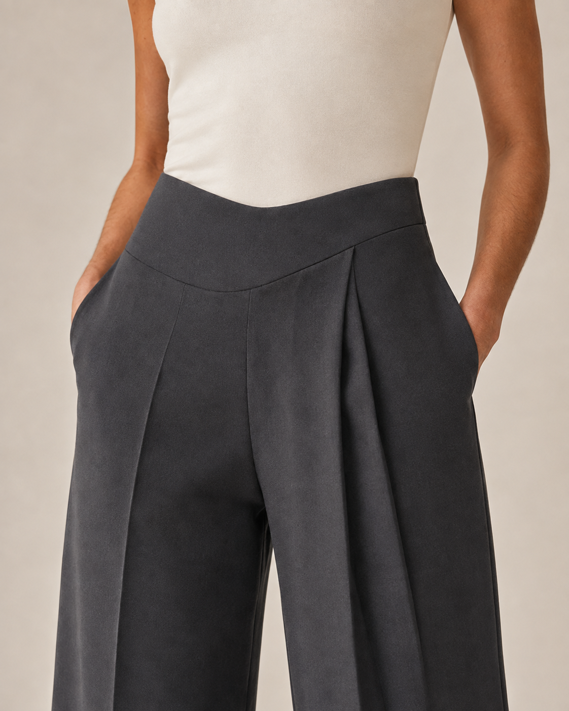 Caelene Arc-Waist Wide-Leg Trousers