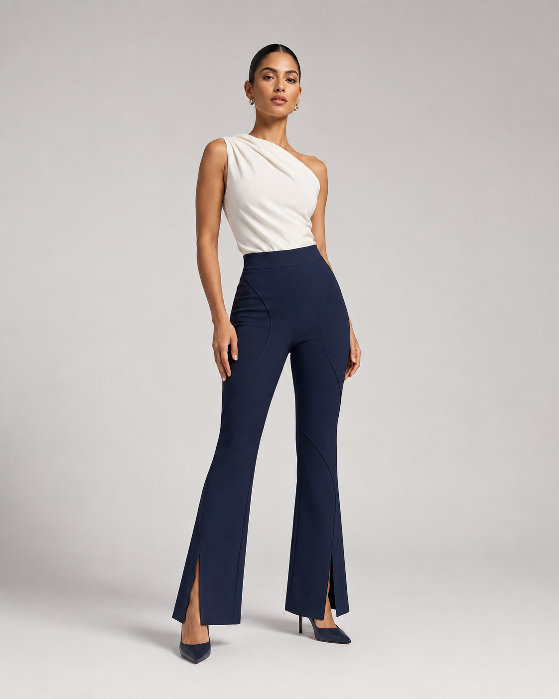 Orlienne Pivot-Seam Flared Trousers